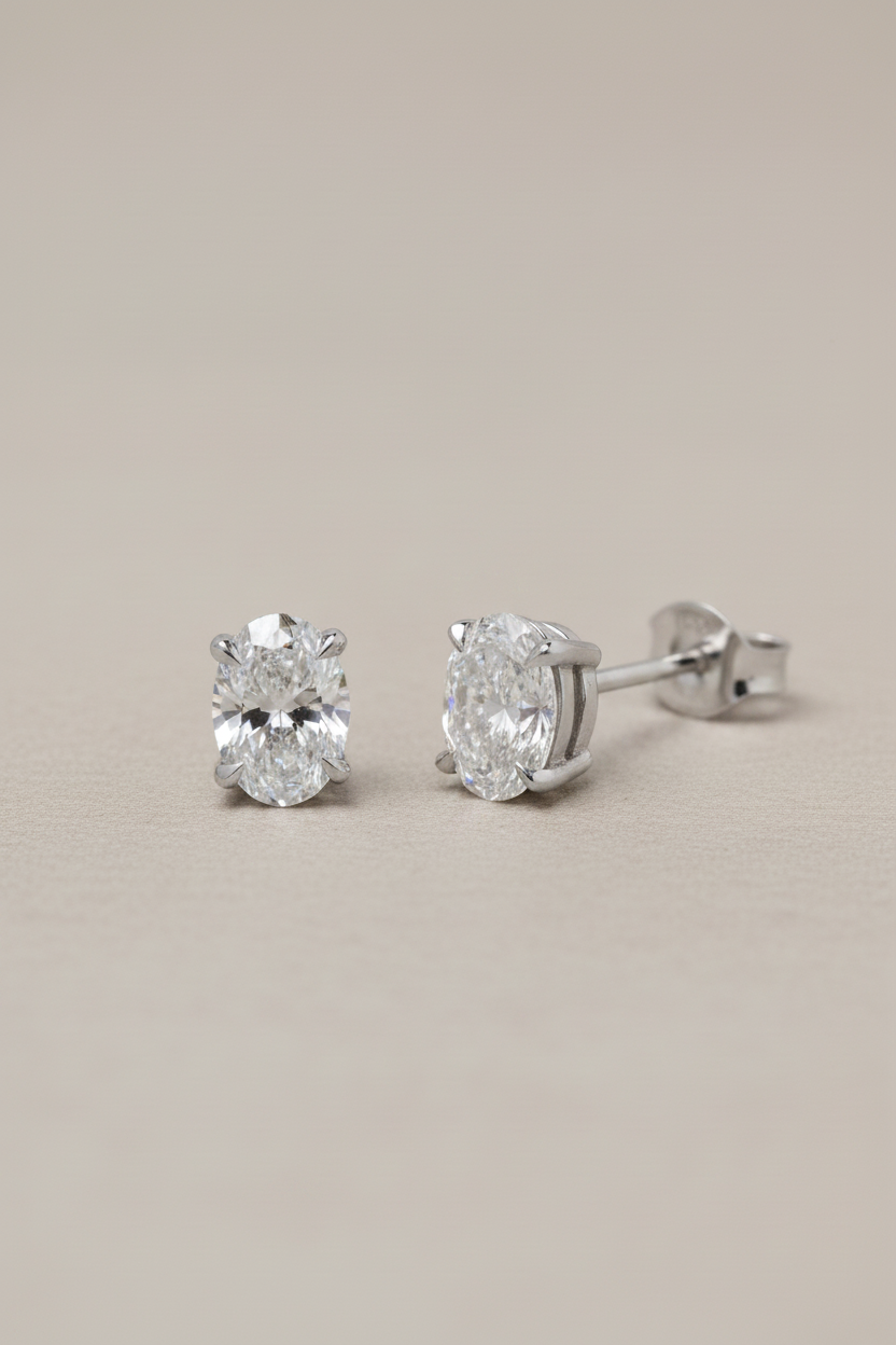 Oval Cut Diamond Solitaire Stud Earrings 0.8CT